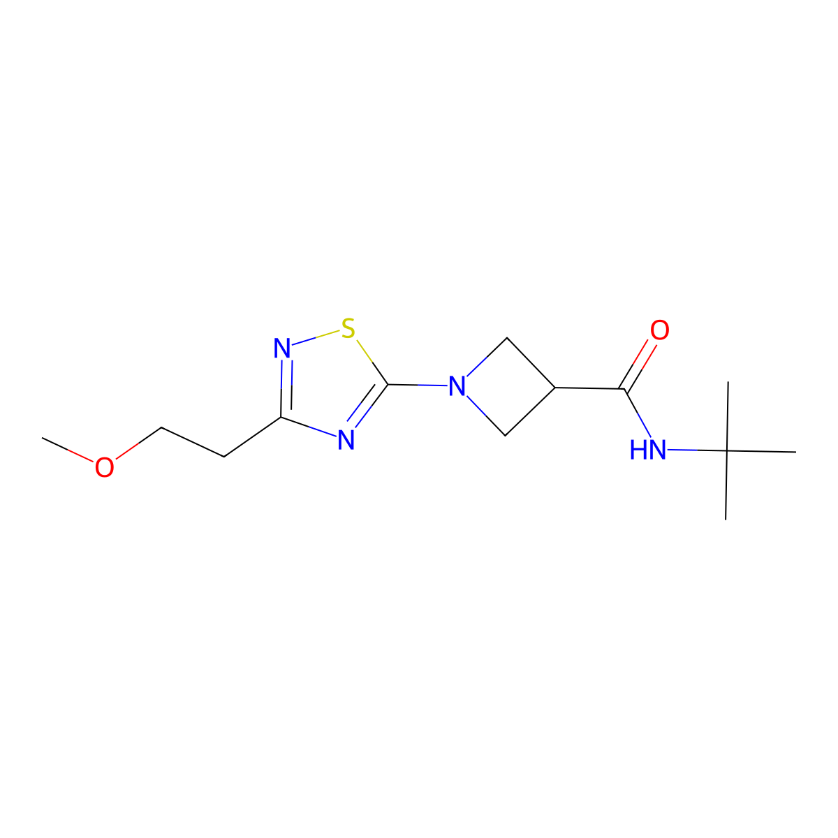 N-tert-butyl-1-[3-(2-methoxyethyl)-1,2,4-thiadiazol-5-yl]azetidine-3-carboxamide molecular structure, CAS 2877633-64-0