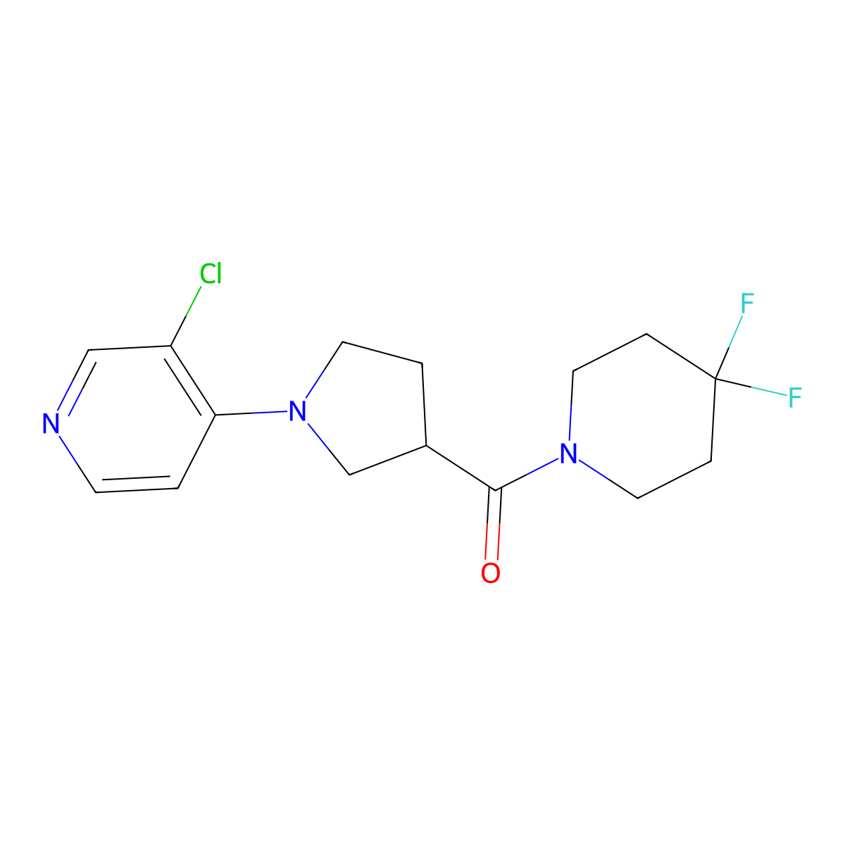 3-Chloro-4-[3-(4,4-difluoropiperidine-1-carbonyl)pyrrolidin-1-yl]pyridine molecular structure, CAS 2877633-66-2