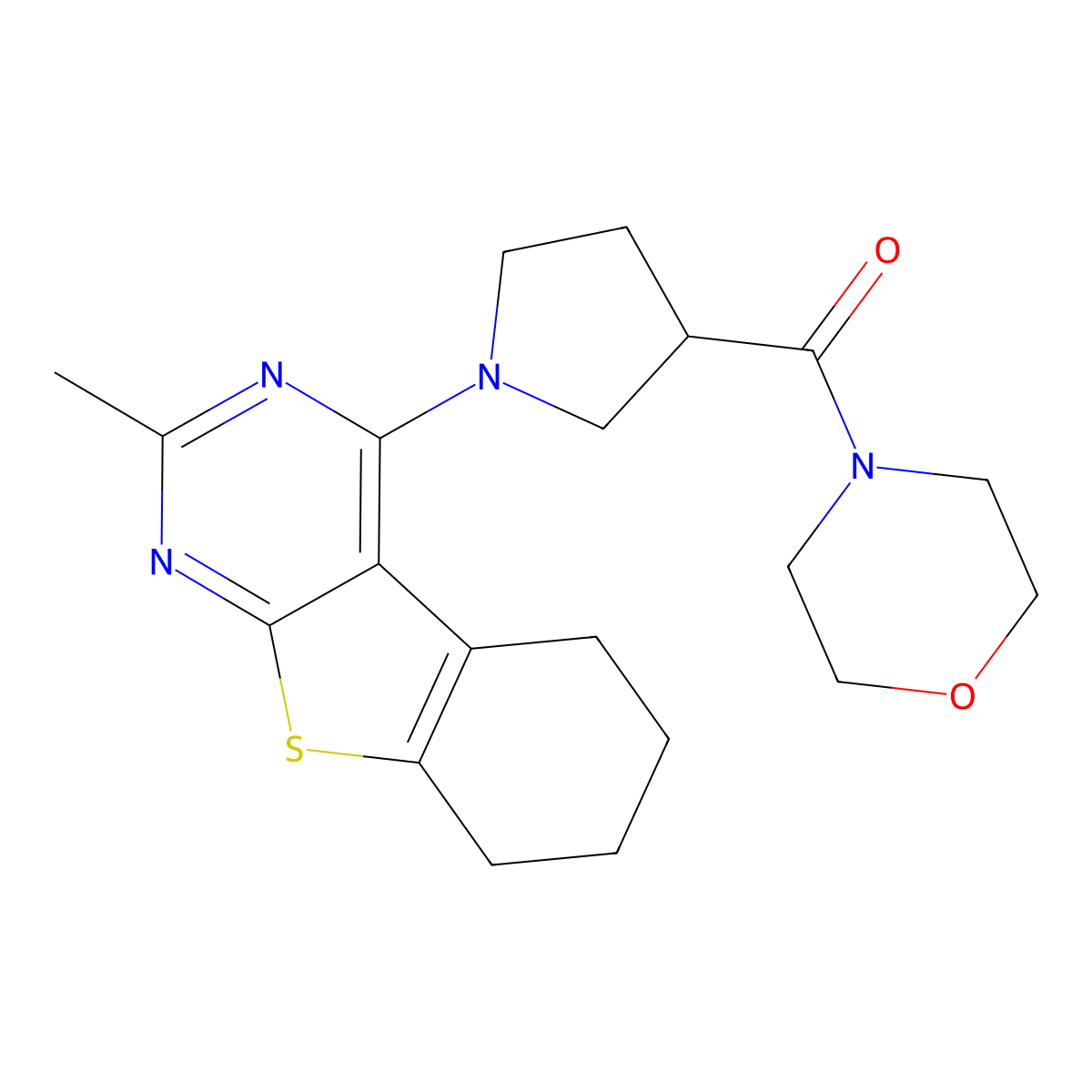 5-Methyl-3-[3-(morpholine-4-carbonyl)pyrrolidin-1-yl]-8-thia-4,6-diazatricyclo[7.4.0.0^{2,7}]trideca-1(9),2,4,6-tetraene molecular structure, CAS 2877633-69-5