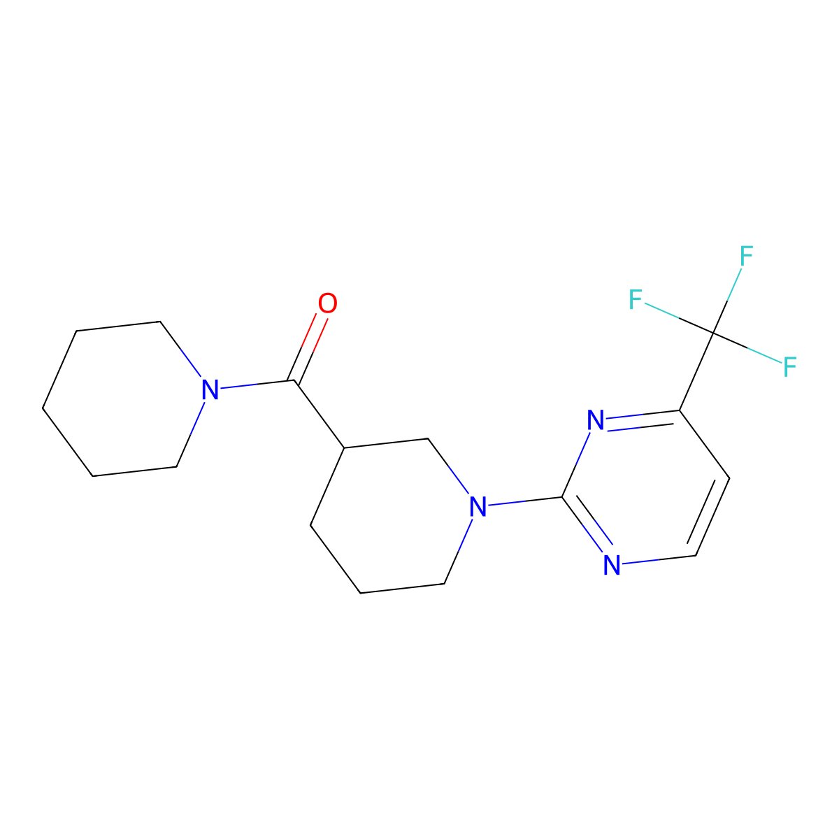 2-[3-(Piperidine-1-carbonyl)piperidin-1-yl]-4-(trifluoromethyl)pyrimidine molecular structure, CAS 2877633-79-7