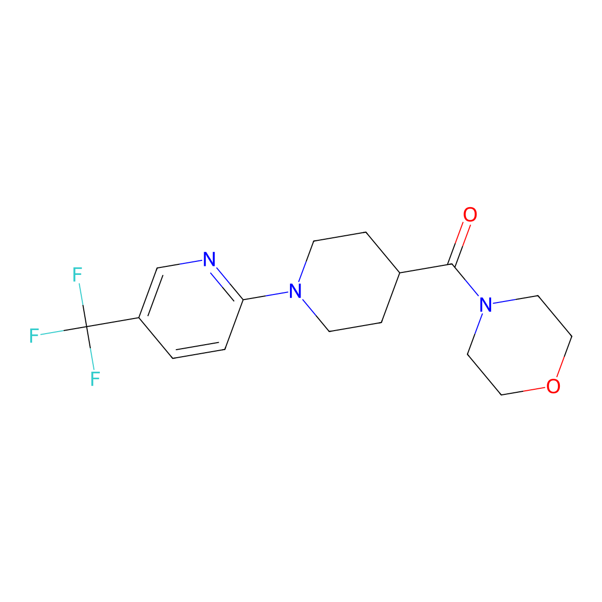 4-{1-[5-(Trifluoromethyl)pyridin-2-yl]piperidine-4-carbonyl}morpholine molecular structure, CAS 2877633-88-8