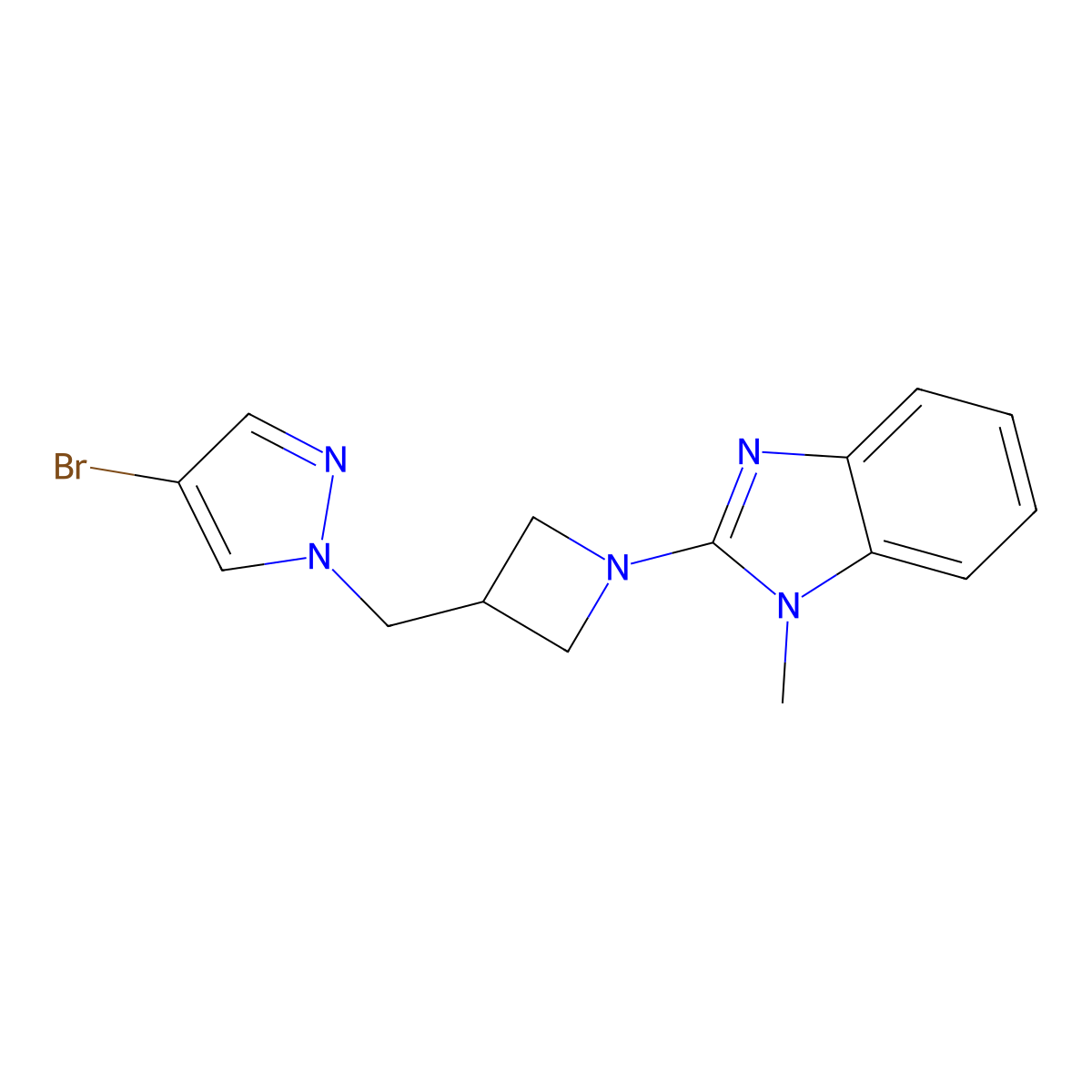 2-{3-[(4-bromo-1H-pyrazol-1-yl)methyl]azetidin-1-yl}-1-methyl-1H-1,3-benzodiazole molecular structure, CAS 2877633-90-2