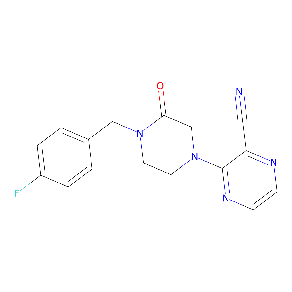3-{4-[(4-Fluorophenyl)methyl]-3-oxopiperazin-1-yl}pyrazine-2-carbonitrile molecular structure, CAS 2877633-93-5