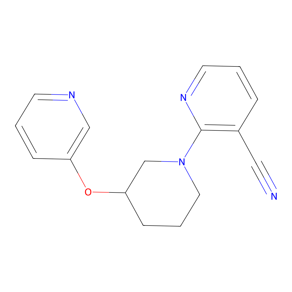 2-[3-(Pyridin-3-yloxy)piperidin-1-yl]pyridine-3-carbonitrile molecular structure, CAS 2877633-95-7