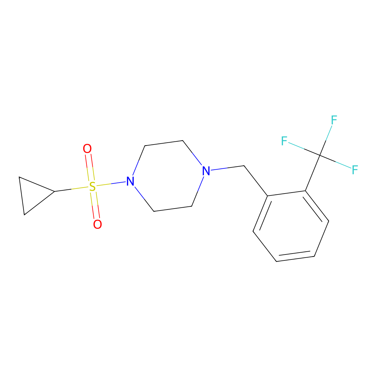 1-(Cyclopropanesulfonyl)-4-{[2-(trifluoromethyl)phenyl]methyl}piperazine molecular structure, CAS 2877633-97-9