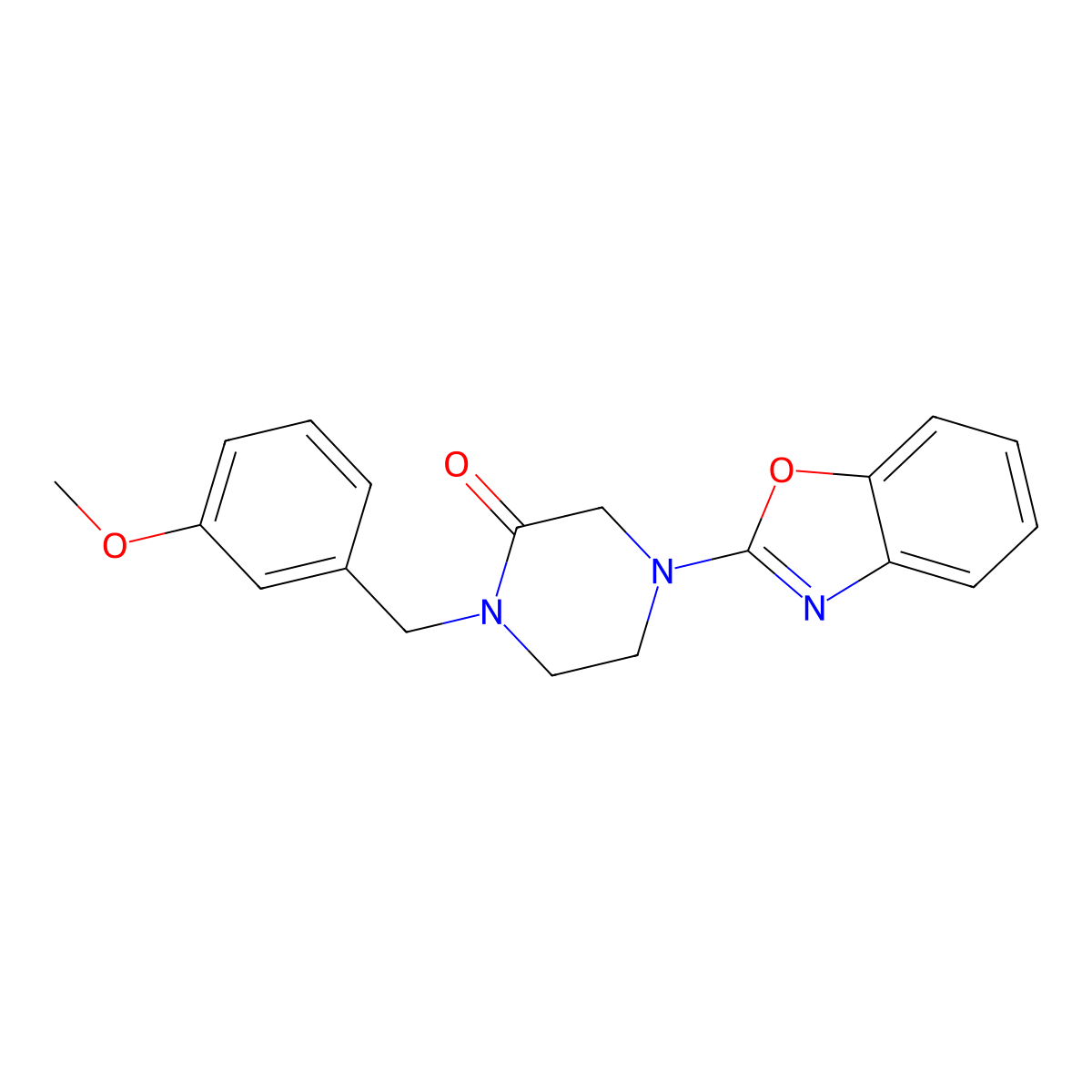 4-(1,3-Benzoxazol-2-yl)-1-[(3-methoxyphenyl)methyl]piperazin-2-one molecular structure, CAS 2877633-98-0