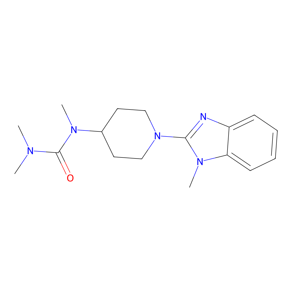 1,3,3-trimethyl-1-[1-(1-methyl-1H-1,3-benzodiazol-2-yl)piperidin-4-yl]urea molecular structure, CAS 2877634-03-0