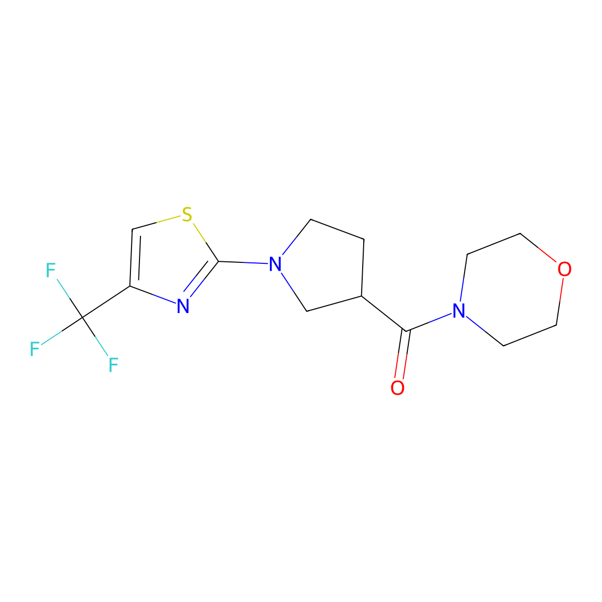 4-{1-[4-(Trifluoromethyl)-1,3-thiazol-2-yl]pyrrolidine-3-carbonyl}morpholine molecular structure, CAS 2877634-06-3