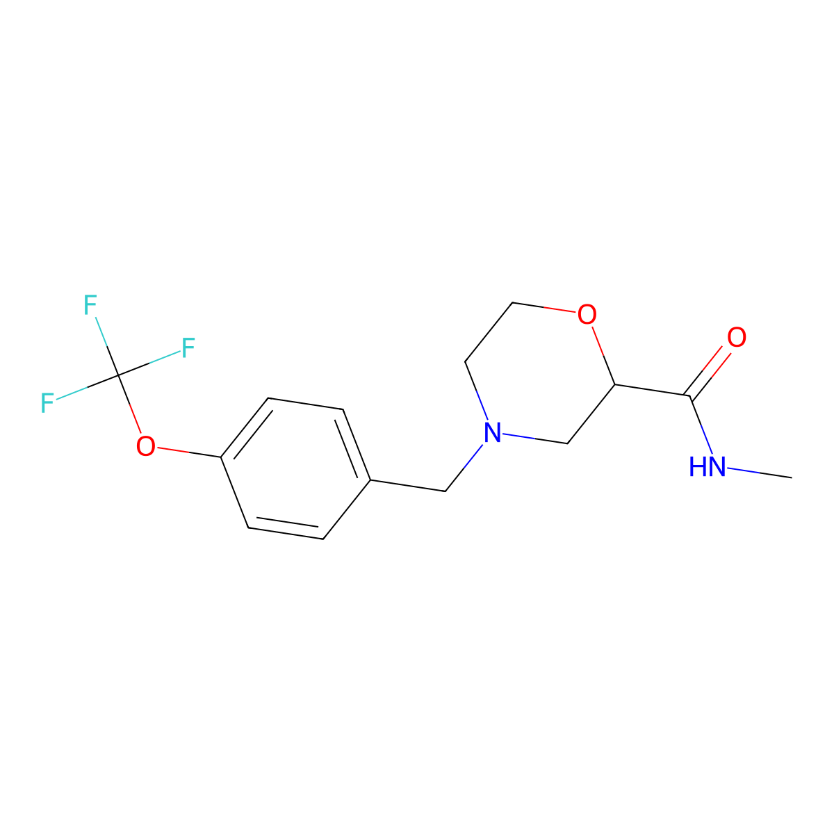 N-methyl-4-{[4-(trifluoromethoxy)phenyl]methyl}morpholine-2-carboxamide molecular structure, CAS 2877634-09-6