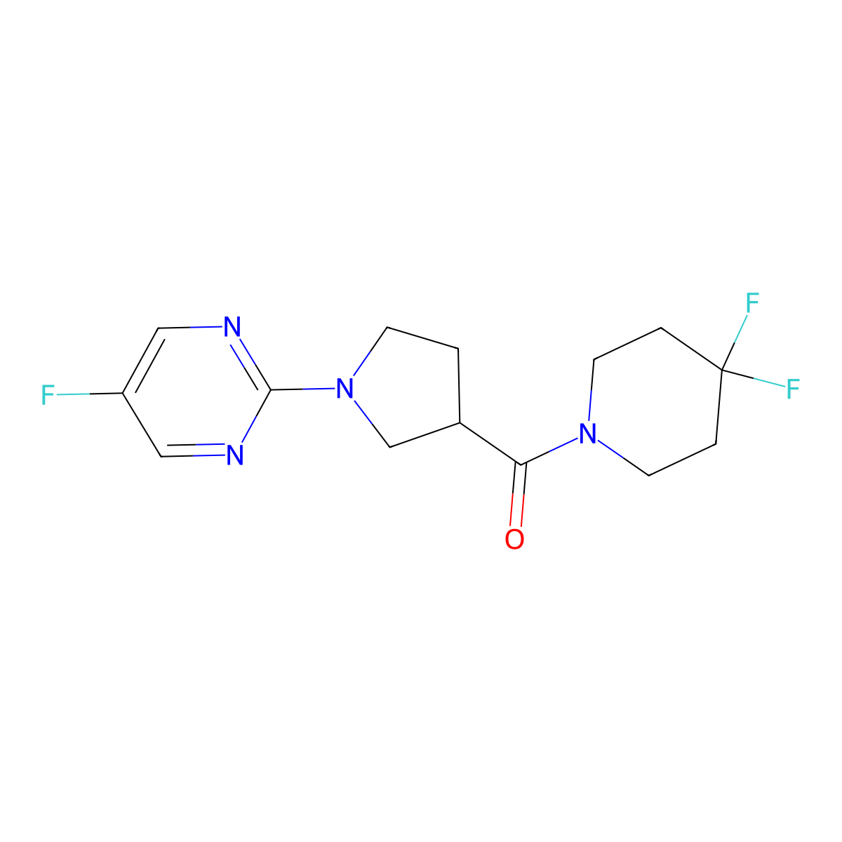 2-[3-(4,4-Difluoropiperidine-1-carbonyl)pyrrolidin-1-yl]-5-fluoropyrimidine molecular structure, CAS 2877634-16-5