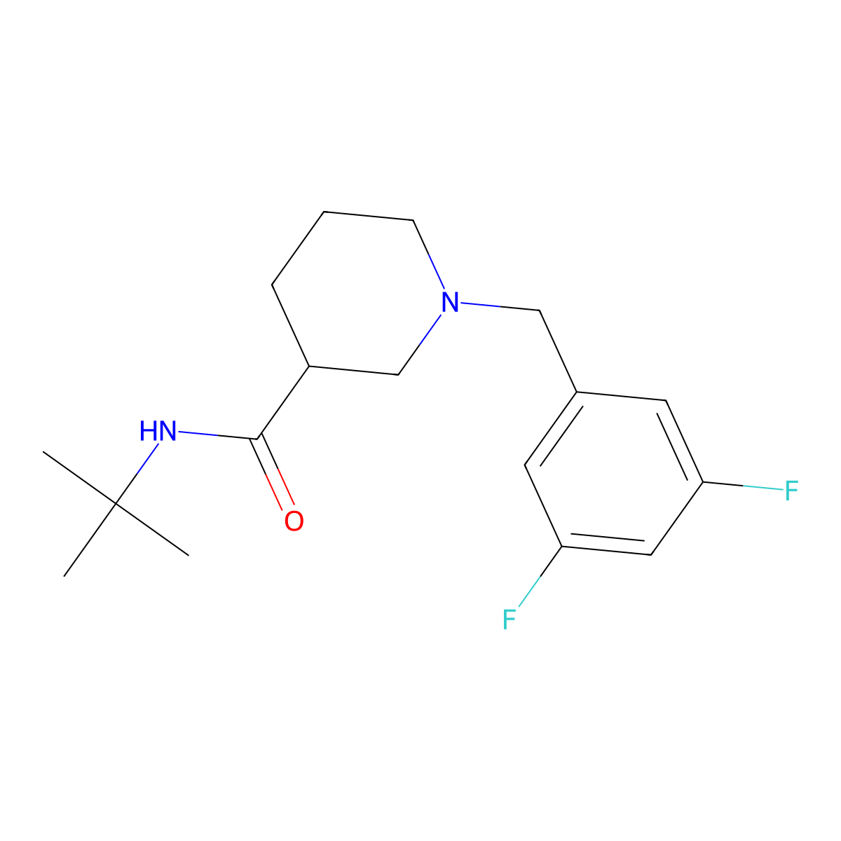 N-tert-butyl-1-[(3,5-difluorophenyl)methyl]piperidine-3-carboxamide molecular structure, CAS 2877634-17-6