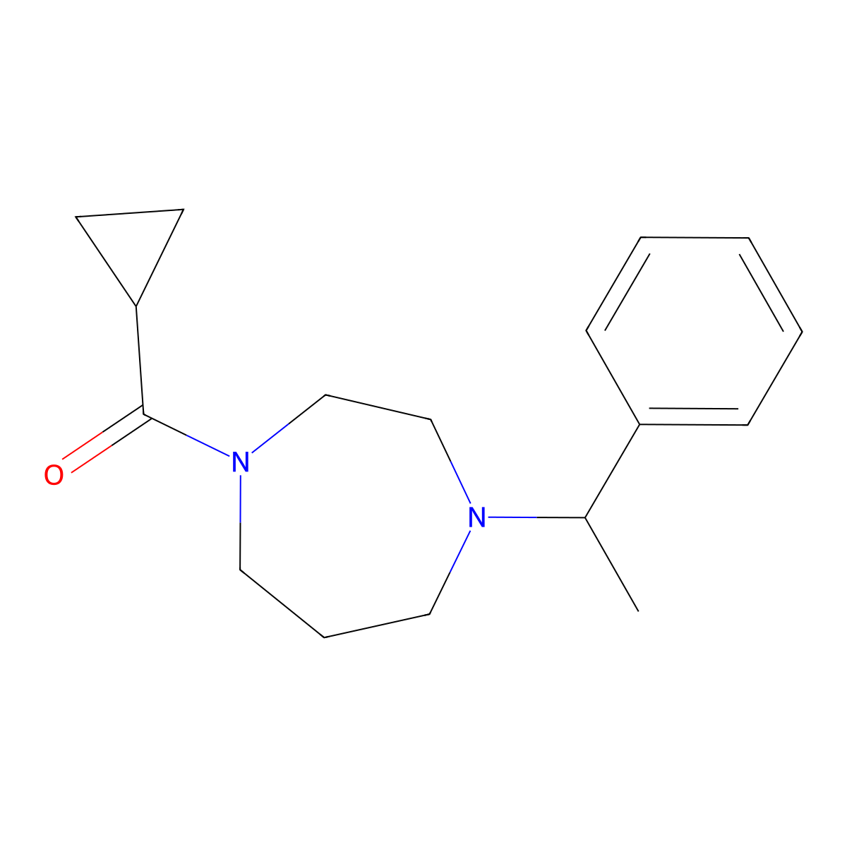 1-Cyclopropanecarbonyl-4-(1-phenylethyl)-1,4-diazepane molecular structure, CAS 2877634-20-1