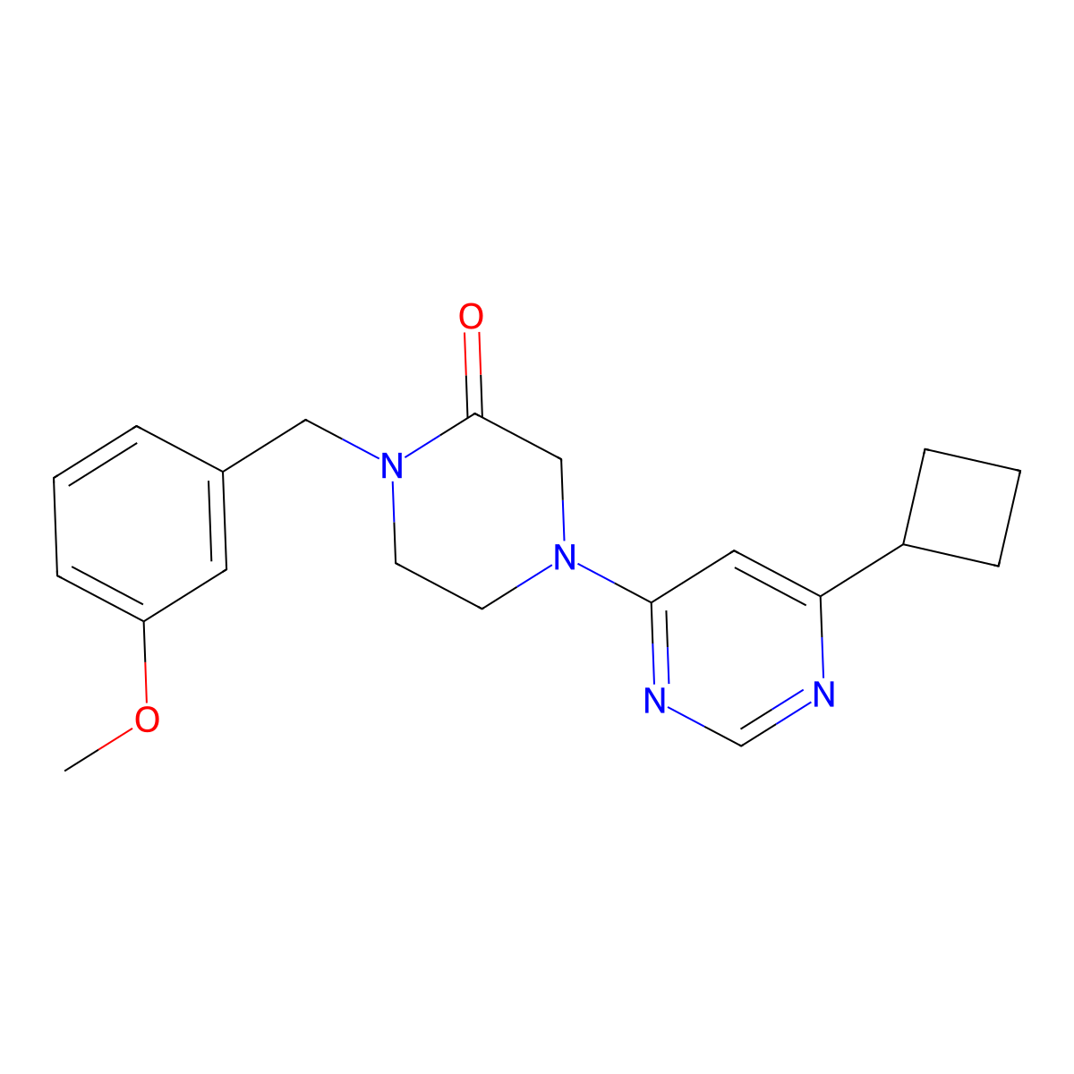 4-(6-Cyclobutylpyrimidin-4-yl)-1-[(3-methoxyphenyl)methyl]piperazin-2-one molecular structure, CAS 2877634-21-2