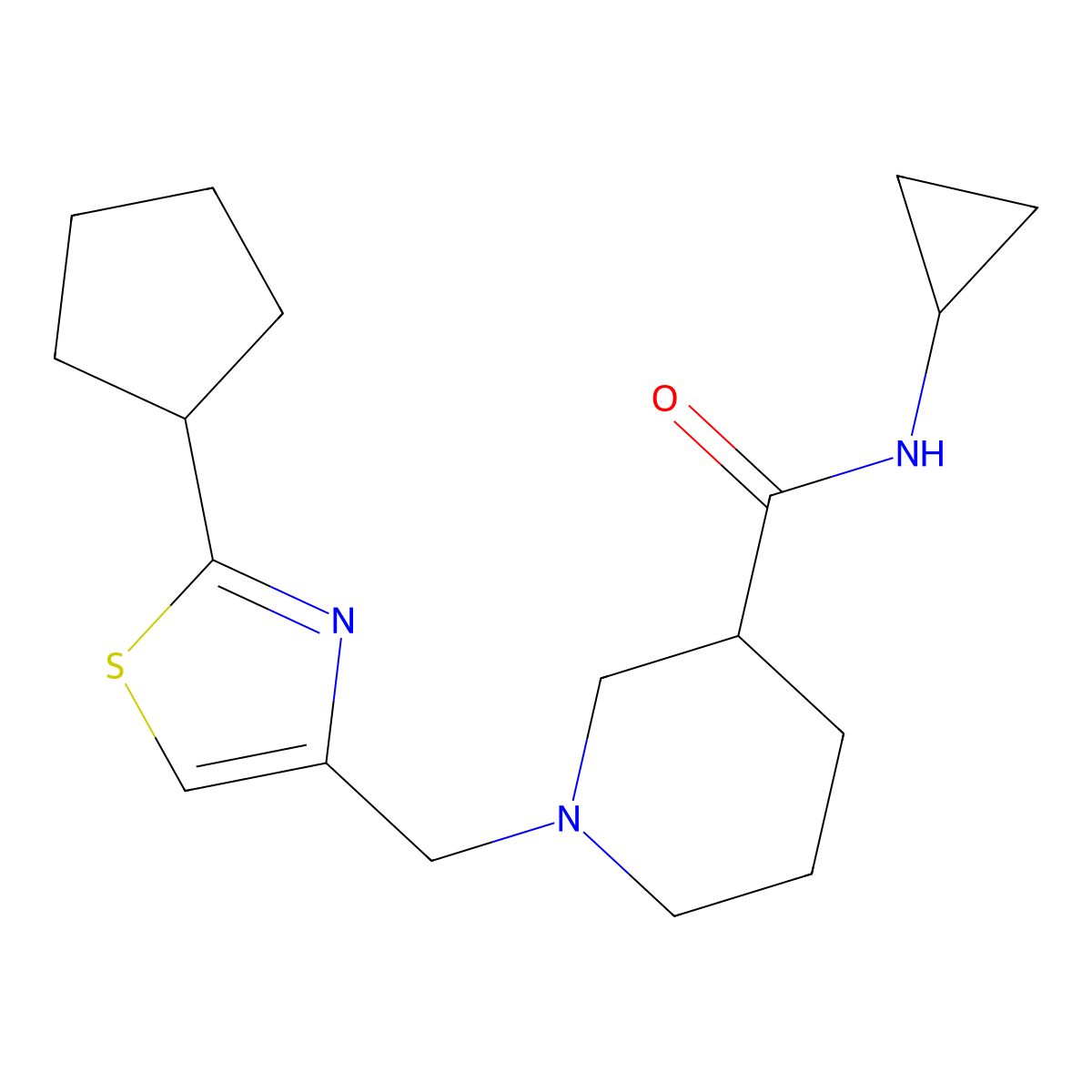 1-[(2-cyclopentyl-1,3-thiazol-4-yl)methyl]-N-cyclopropylpiperidine-3-carboxamide molecular structure, CAS 2877634-27-8