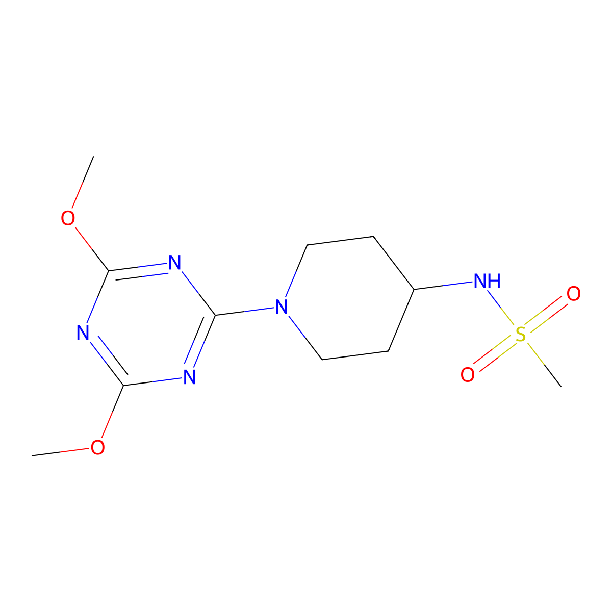 N-[1-(4,6-dimethoxy-1,3,5-triazin-2-yl)piperidin-4-yl]methanesulfonamide molecular structure, CAS 2877634-29-0