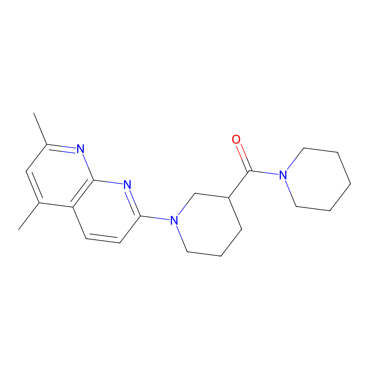 2,4-Dimethyl-7-[3-(piperidine-1-carbonyl)piperidin-1-yl]-1,8-naphthyridine molecular structure, CAS 2877634-30-3