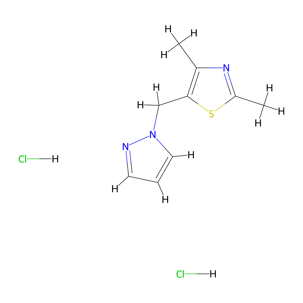 2,4-dimethyl-5-[(1H-pyrazol-1-yl)methyl]-1,3-thiazole dihydrochloride molecular structure, CAS 2877634-34-7
