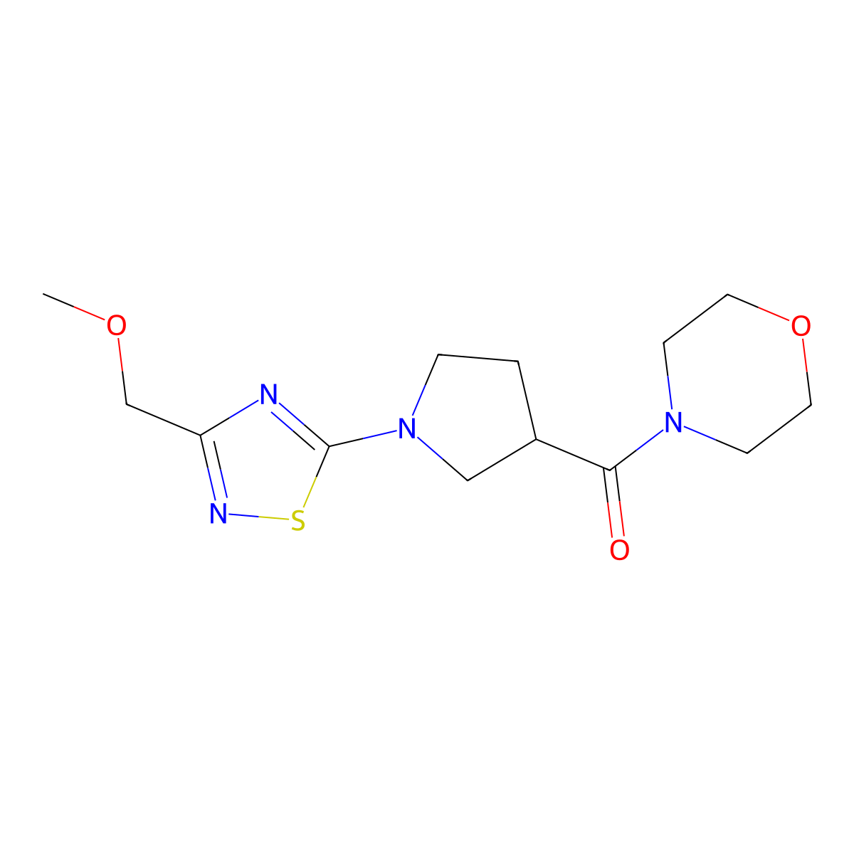 4-{1-[3-(Methoxymethyl)-1,2,4-thiadiazol-5-yl]pyrrolidine-3-carbonyl}morpholine molecular structure, CAS 2877634-37-0