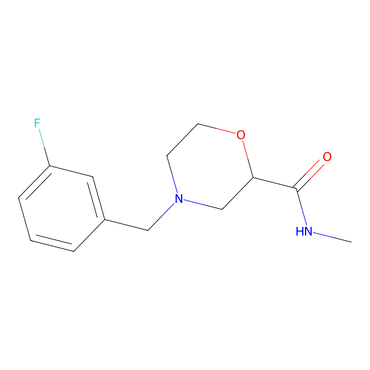 4-[(3-fluorophenyl)methyl]-N-methylmorpholine-2-carboxamide molecular structure, CAS 2877634-40-5