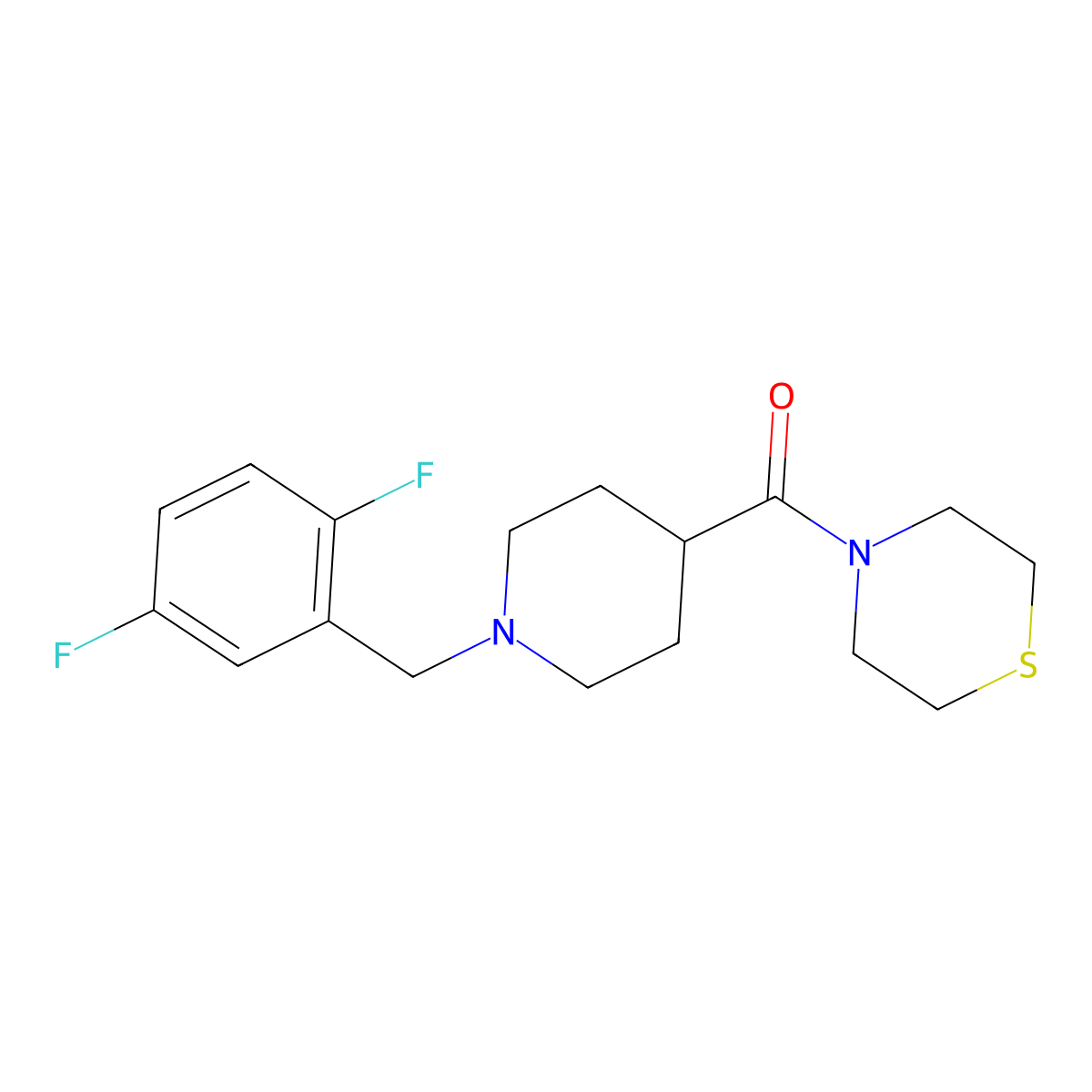 4-{1-[(2,5-Difluorophenyl)methyl]piperidine-4-carbonyl}thiomorpholine molecular structure, CAS 2877634-46-1