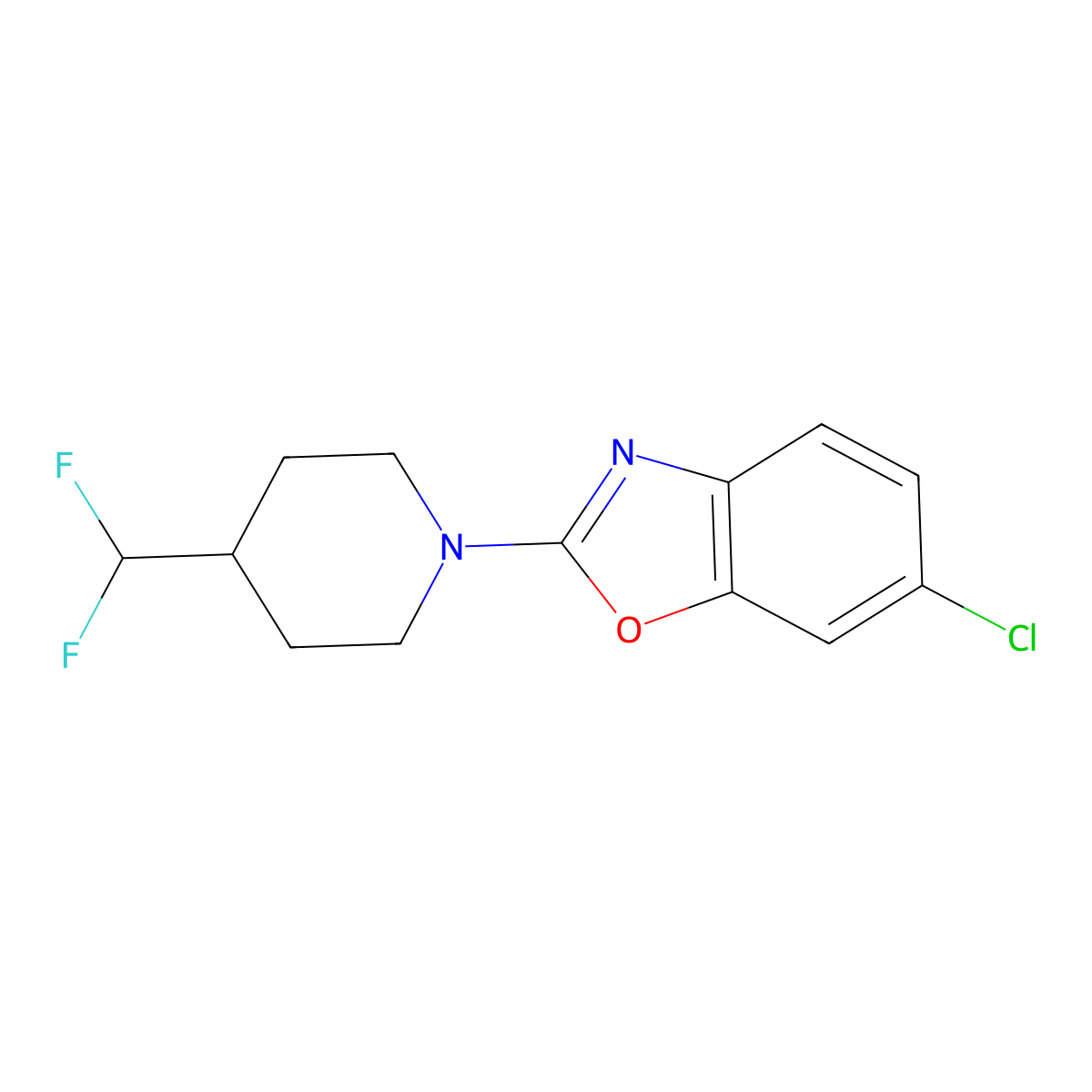 6-Chloro-2-[4-(difluoromethyl)piperidin-1-yl]-1,3-benzoxazole molecular structure, CAS 2877634-47-2