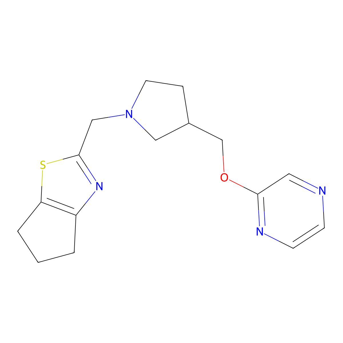 2-{[1-({4H,5H,6H-cyclopenta[d][1,3]thiazol-2-yl}methyl)pyrrolidin-3-yl]methoxy}pyrazine molecular structure, CAS 2877634-48-3