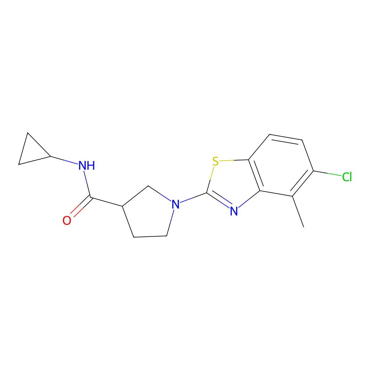 1-(5-chloro-4-methyl-1,3-benzothiazol-2-yl)-N-cyclopropylpyrrolidine-3-carboxamide molecular structure, CAS 2877634-49-4