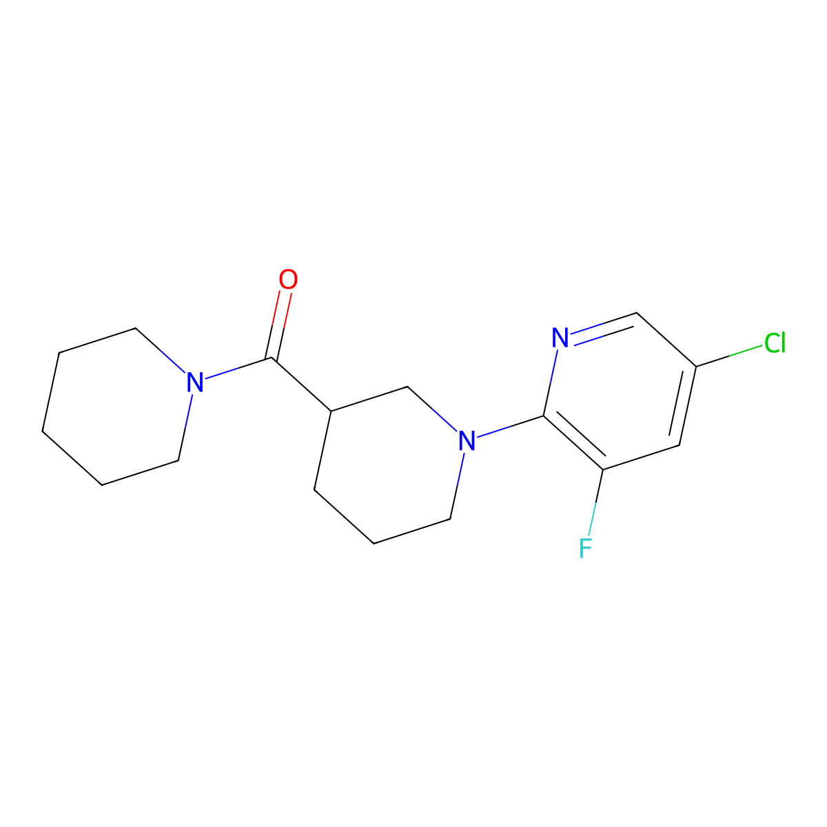 5-Chloro-3-fluoro-2-[3-(piperidine-1-carbonyl)piperidin-1-yl]pyridine molecular structure, CAS 2877634-50-7