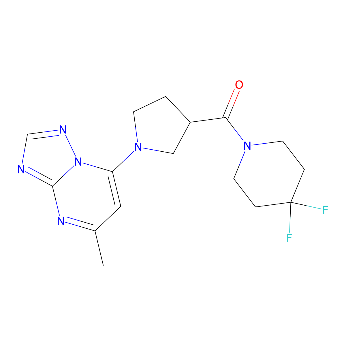 4,4-Difluoro-1-(1-{5-methyl-[1,2,4]triazolo[1,5-a]pyrimidin-7-yl}pyrrolidine-3-carbonyl)piperidine molecular structure, CAS 2877634-51-8