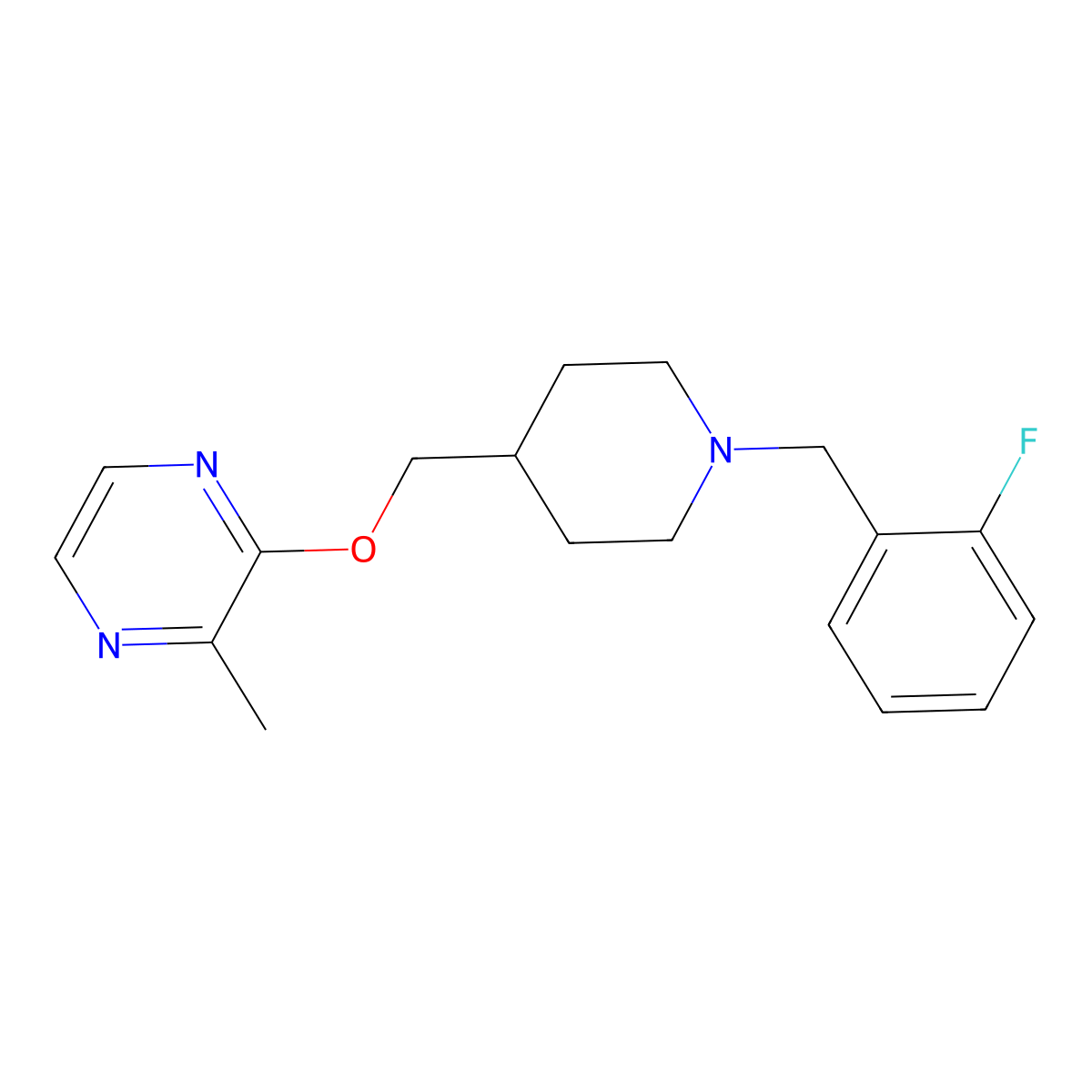 2-({1-[(2-Fluorophenyl)methyl]piperidin-4-yl}methoxy)-3-methylpyrazine molecular structure, CAS 2877634-55-2