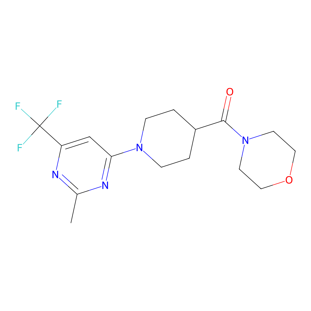 4-{1-[2-Methyl-6-(trifluoromethyl)pyrimidin-4-yl]piperidine-4-carbonyl}morpholine molecular structure, CAS 2877634-60-9