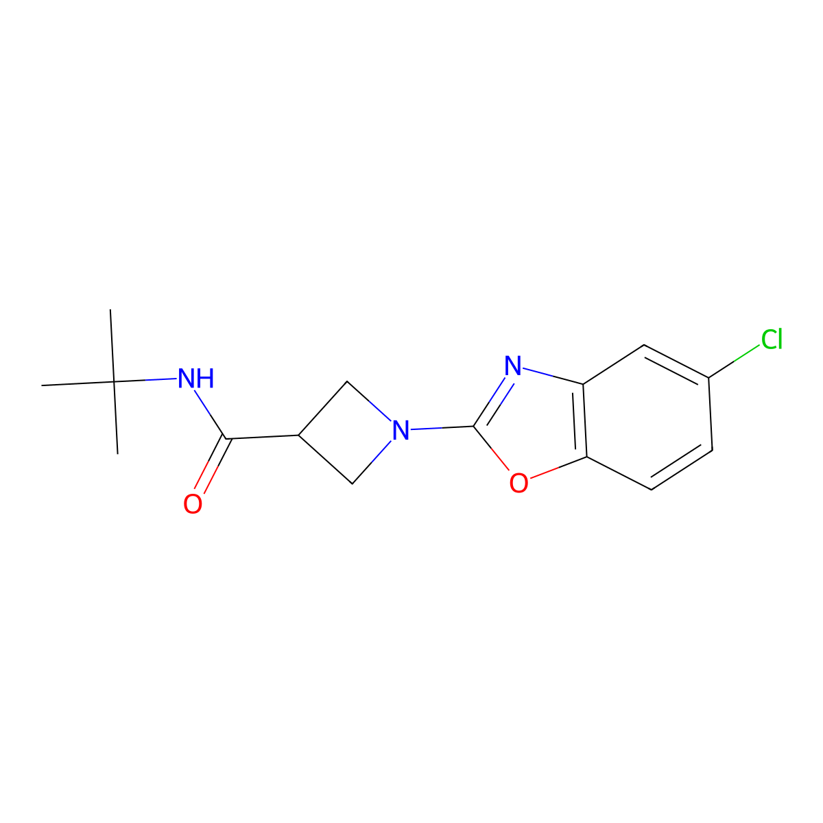 N-tert-butyl-1-(5-chloro-1,3-benzoxazol-2-yl)azetidine-3-carboxamide molecular structure, CAS 2877634-61-0