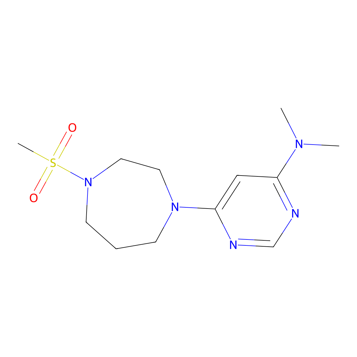 6-(4-methanesulfonyl-1,4-diazepan-1-yl)-N,N-dimethylpyrimidin-4-amine molecular structure, CAS 2877634-63-2