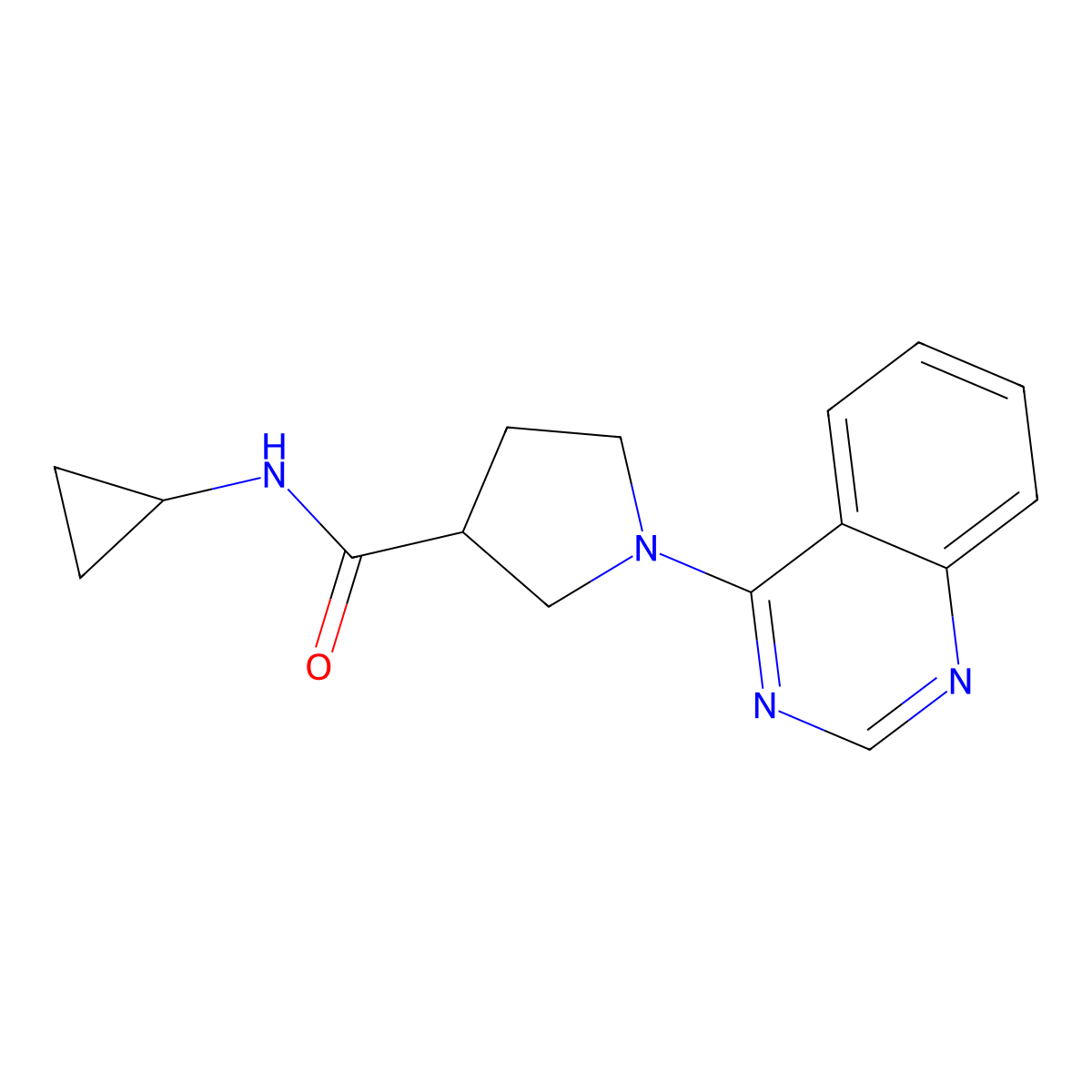 N-cyclopropyl-1-(quinazolin-4-yl)pyrrolidine-3-carboxamide molecular structure, CAS 2877634-64-3