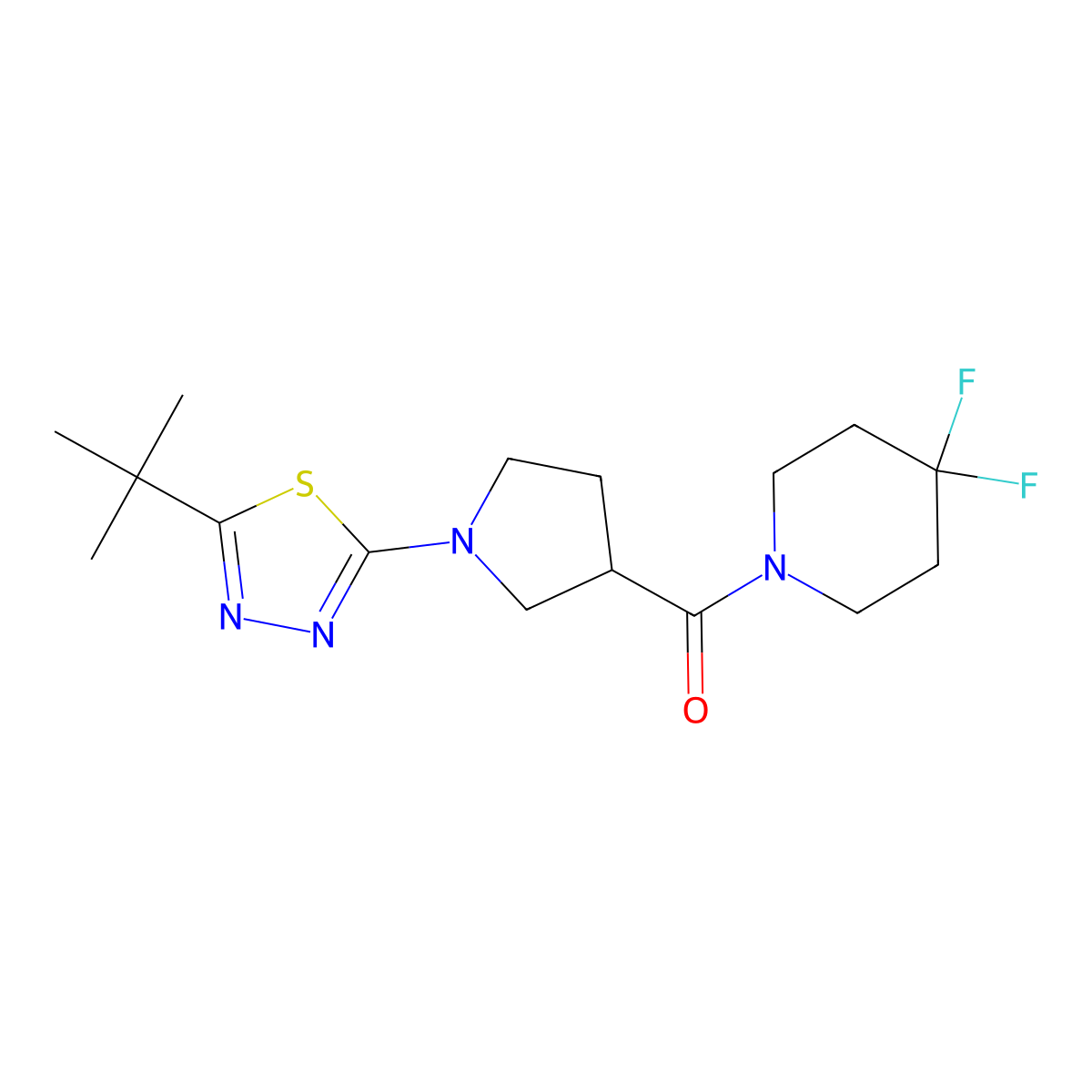 1-[1-(5-Tert-butyl-1,3,4-thiadiazol-2-yl)pyrrolidine-3-carbonyl]-4,4-difluoropiperidine molecular structure, CAS 2877634-65-4