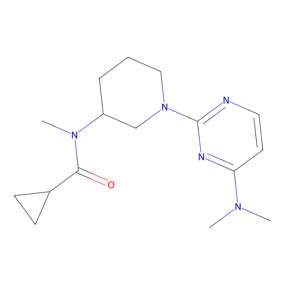 N-{1-[4-(dimethylamino)pyrimidin-2-yl]piperidin-3-yl}-N-methylcyclopropanecarboxamide molecular structure, CAS 2877634-70-1
