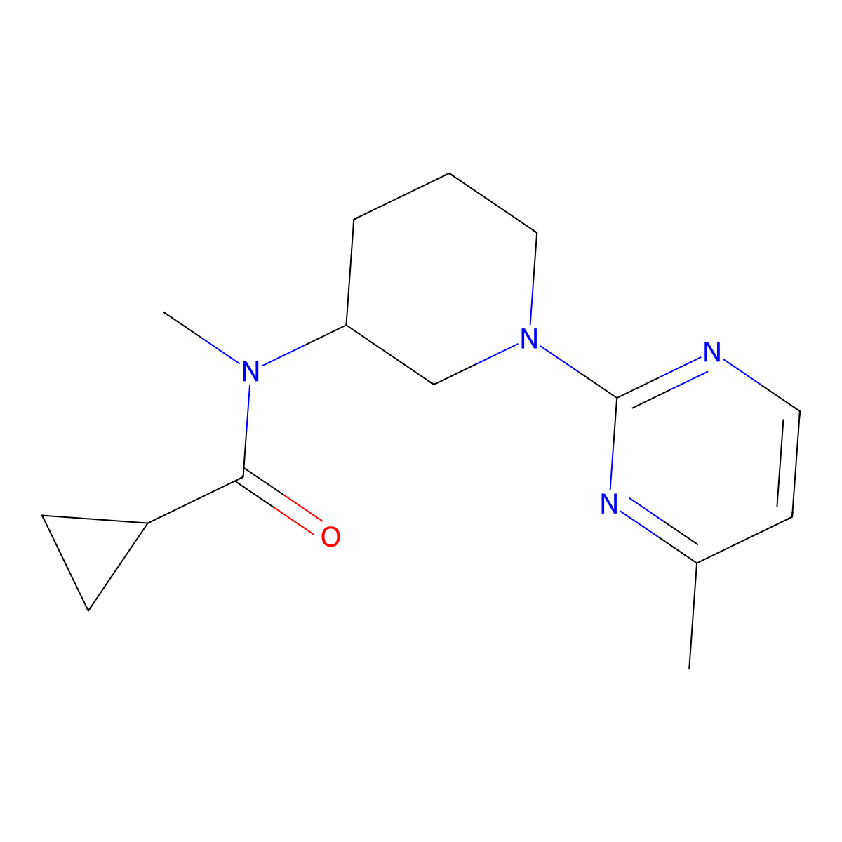 N-methyl-N-[1-(4-methylpyrimidin-2-yl)piperidin-3-yl]cyclopropanecarboxamide molecular structure, CAS 2877634-74-5