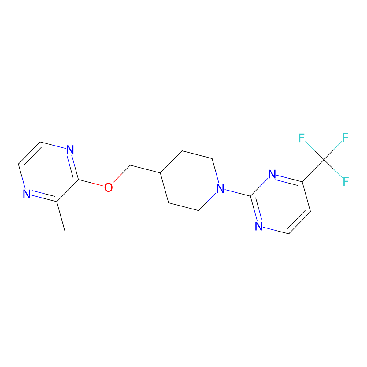 2-(4-{[(3-Methylpyrazin-2-yl)oxy]methyl}piperidin-1-yl)-4-(trifluoromethyl)pyrimidine molecular structure, CAS 2877634-79-0