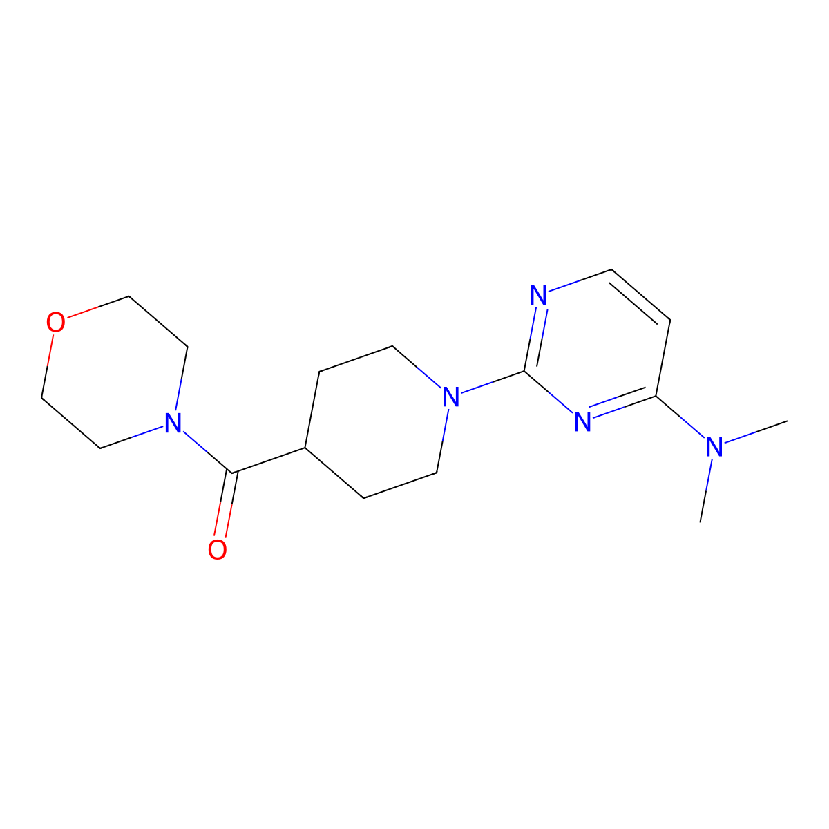 N,N-dimethyl-2-[4-(morpholine-4-carbonyl)piperidin-1-yl]pyrimidin-4-amine molecular structure, CAS 2877634-81-4