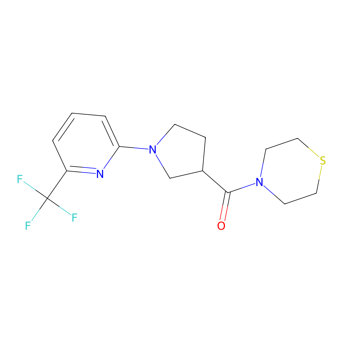 4-{1-[6-(Trifluoromethyl)pyridin-2-yl]pyrrolidine-3-carbonyl}thiomorpholine molecular structure, CAS 2877634-87-0