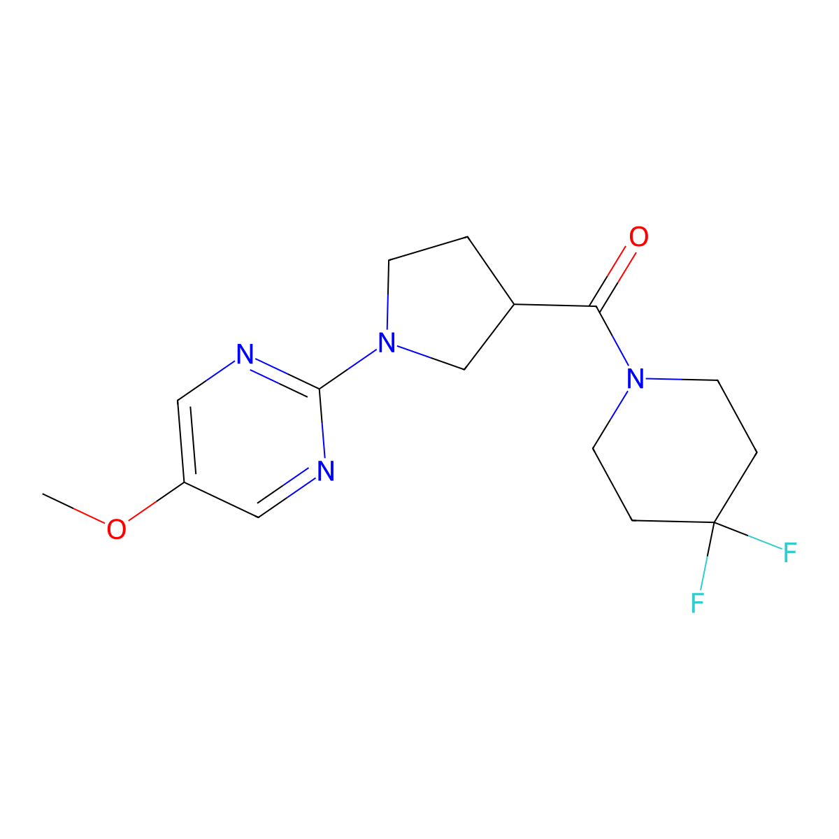 2-[3-(4,4-Difluoropiperidine-1-carbonyl)pyrrolidin-1-yl]-5-methoxypyrimidine molecular structure, CAS 2877634-89-2