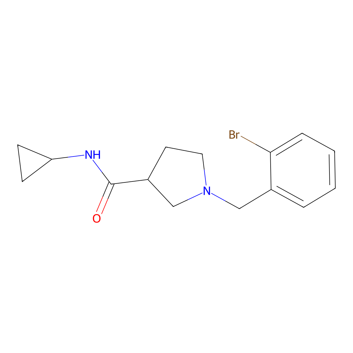 1-[(2-bromophenyl)methyl]-N-cyclopropylpyrrolidine-3-carboxamide molecular structure, CAS 2877634-95-0