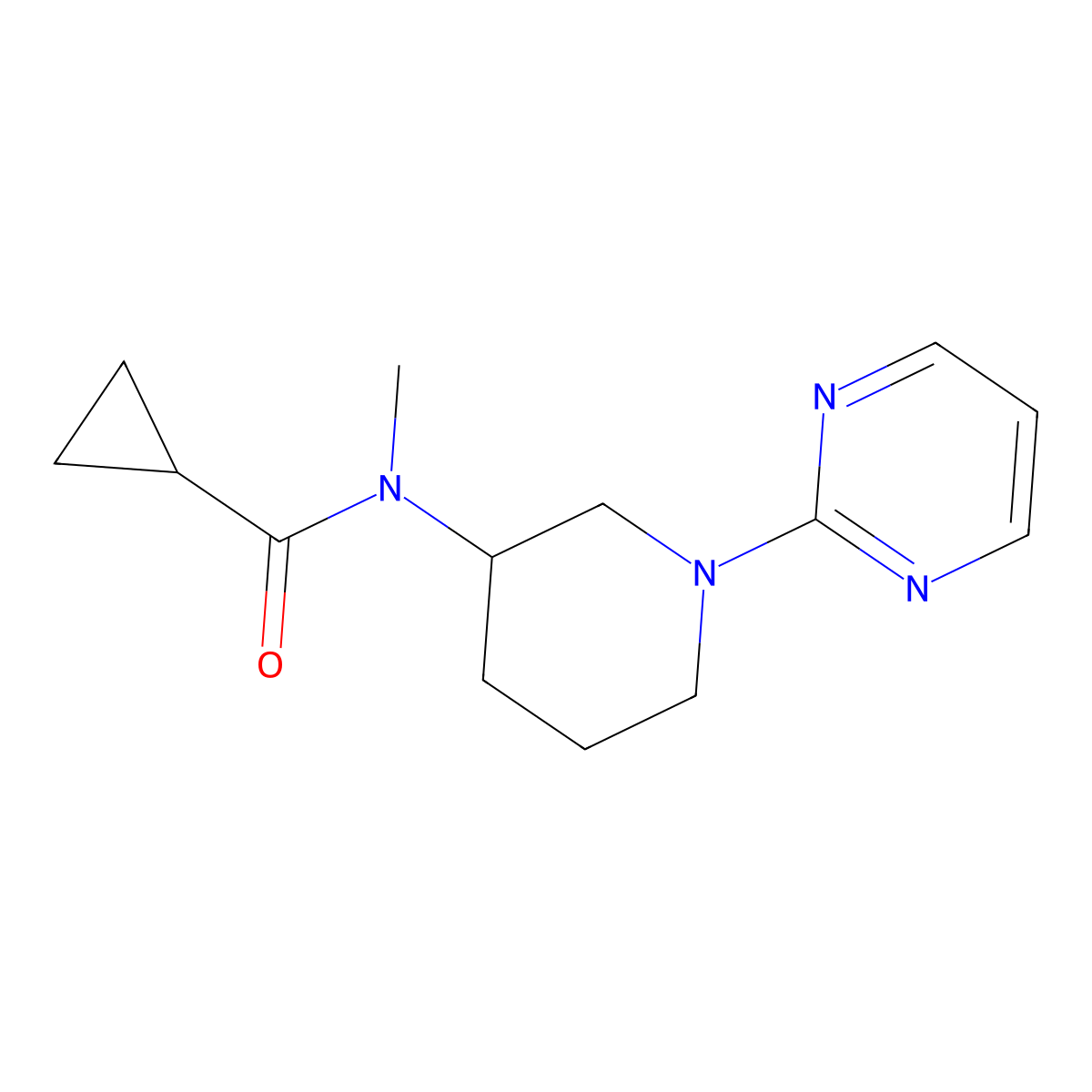 N-methyl-N-[1-(pyrimidin-2-yl)piperidin-3-yl]cyclopropanecarboxamide molecular structure, CAS 2877635-00-0