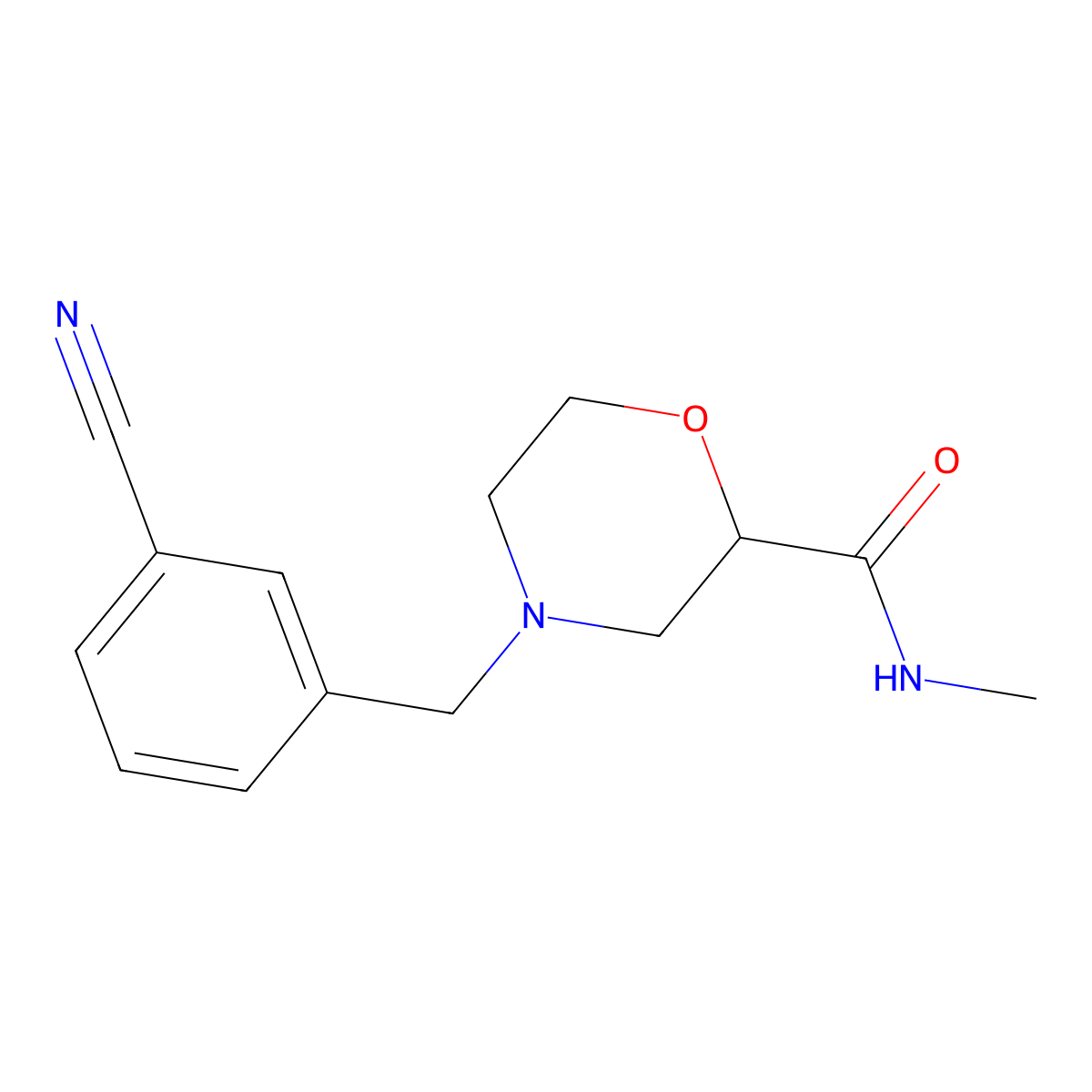 4-[(3-cyanophenyl)methyl]-N-methylmorpholine-2-carboxamide molecular structure, CAS 2877635-06-6