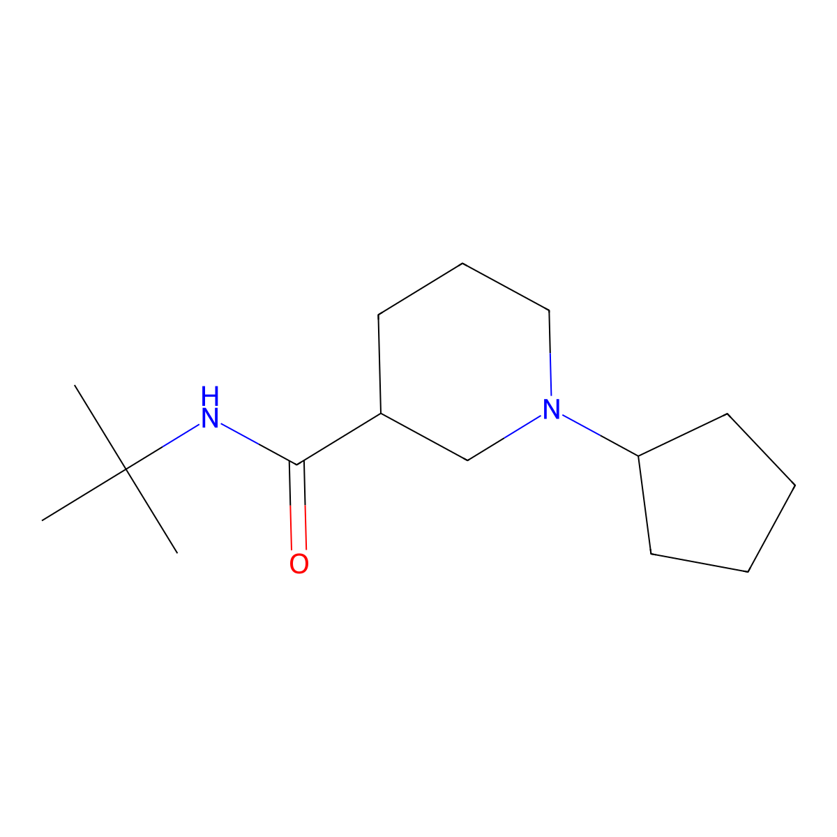 N-tert-butyl-1-cyclopentylpiperidine-3-carboxamide molecular structure, CAS 2877635-08-8