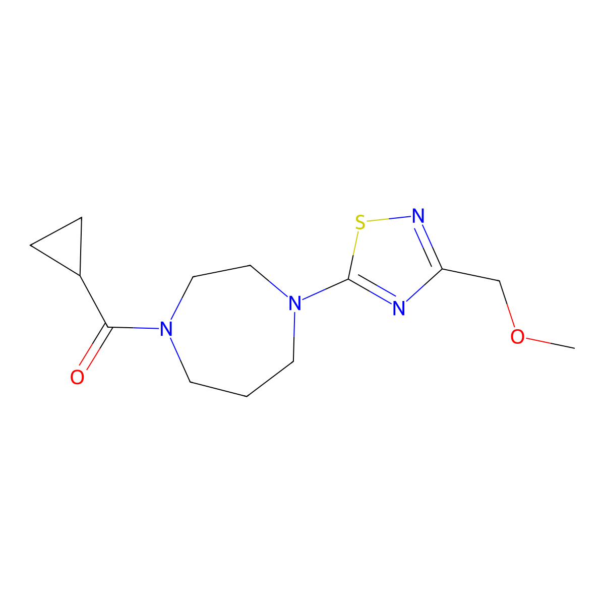1-Cyclopropanecarbonyl-4-[3-(methoxymethyl)-1,2,4-thiadiazol-5-yl]-1,4-diazepane molecular structure, CAS 2877635-09-9