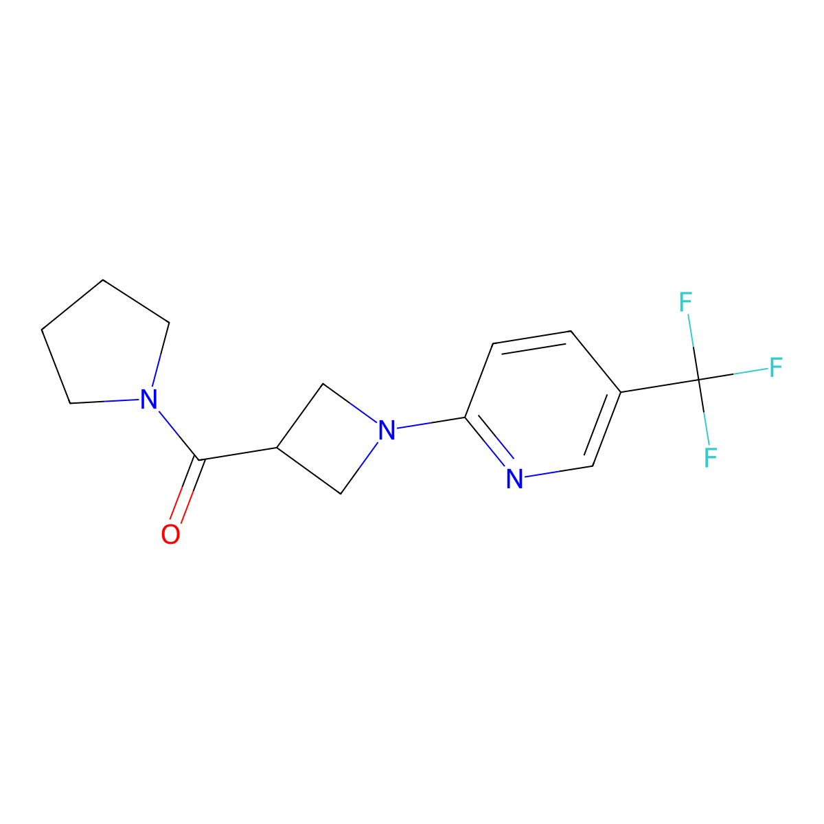 2-[3-(Pyrrolidine-1-carbonyl)azetidin-1-yl]-5-(trifluoromethyl)pyridine molecular structure, CAS 2877635-10-2