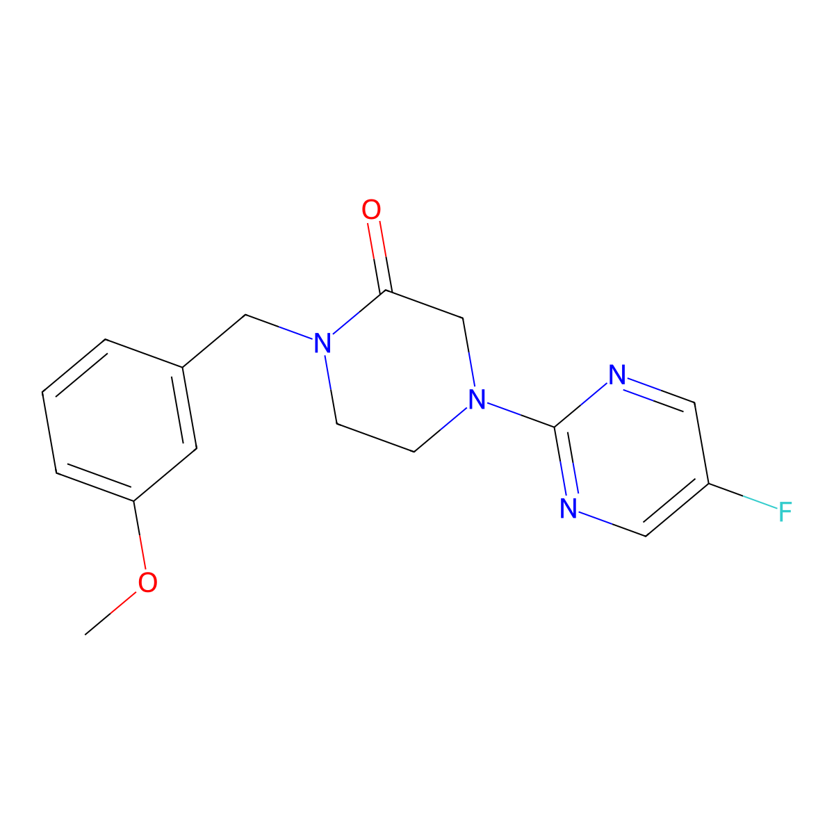 4-(5-Fluoropyrimidin-2-yl)-1-[(3-methoxyphenyl)methyl]piperazin-2-one molecular structure, CAS 2877635-11-3