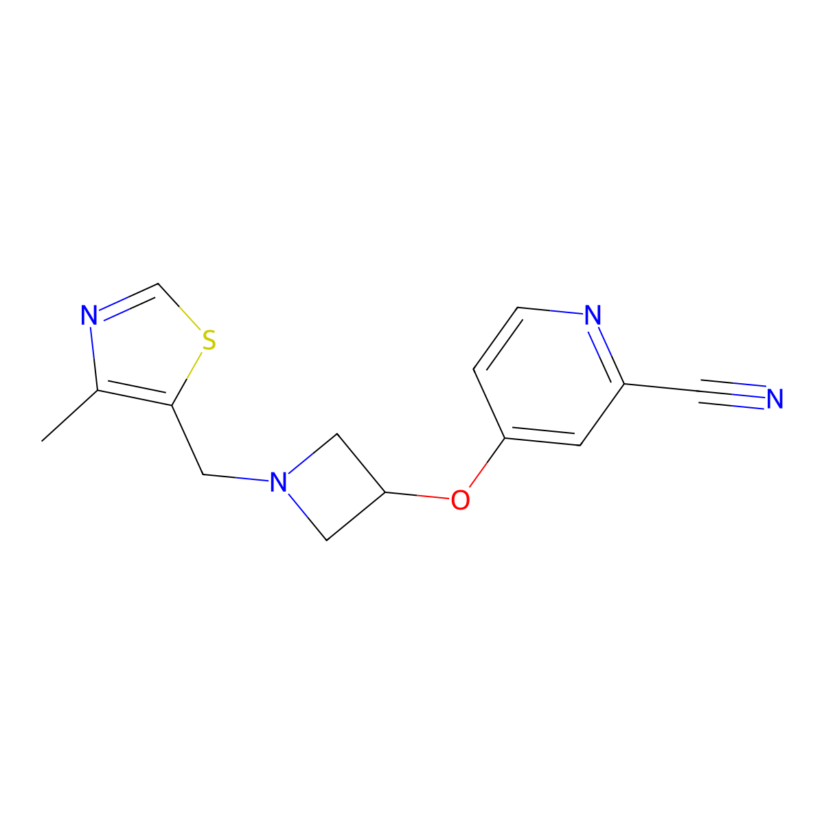 4-({1-[(4-Methyl-1,3-thiazol-5-yl)methyl]azetidin-3-yl}oxy)pyridine-2-carbonitrile molecular structure, CAS 2877635-13-5