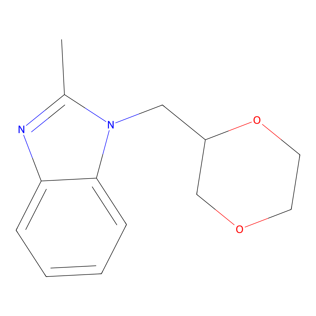 1-[(1,4-dioxan-2-yl)methyl]-2-methyl-1H-1,3-benzodiazole molecular structure, CAS 2877635-15-7